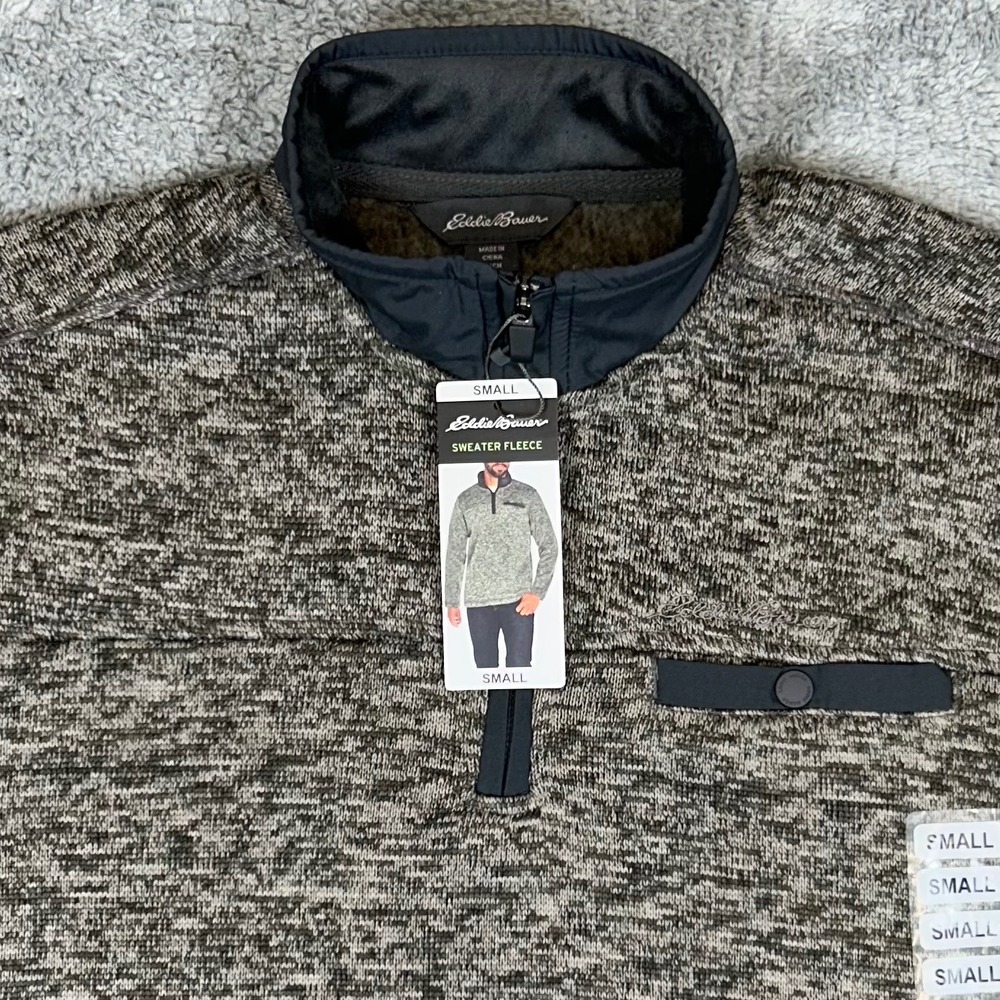 Eddie Bauer Mens Sweater Fleece 1/4 Zip Pullover Charcoal Heather S EMU1S045